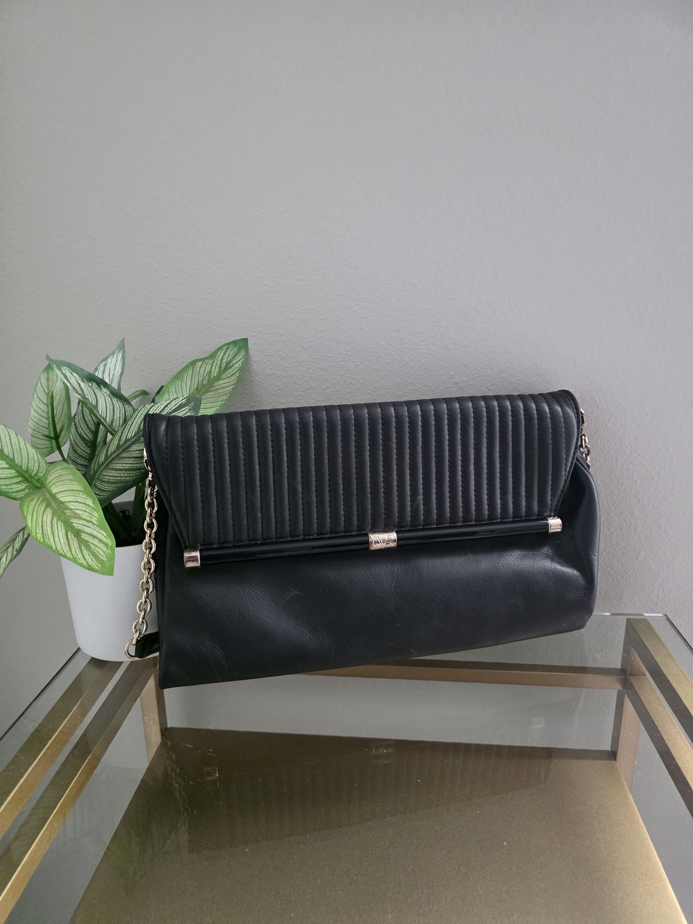 Diane Von Furstenberg Black Quilted Flap Chain Shoulder Bag